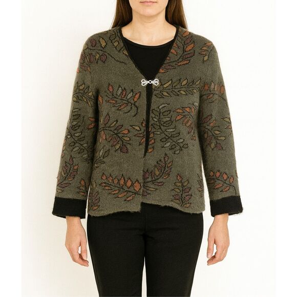 peruvian link Sweaters - Peruvian Link Alpaca Green Floral Boho Cardigan Sweater M
